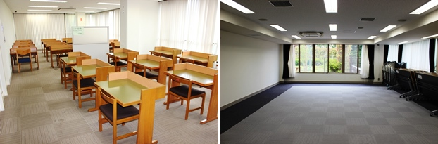 （左）●席ある読書室。（右）各種イベントを行う会議室。練馬区内にある団体や事業所にも貸し出している